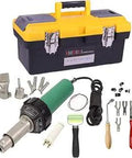 1600W Plastic Welder Heat Gun Kit with carry case, includes green heat gun, nozzles, roller, and tools for PVC repairs