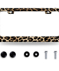 Cheetah Leopard License Plate Frame Stainless Steel Dope Car Decor With Screws Non Blocking Fits Standard US Size Brown Finish Holder