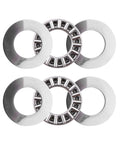Front view of two TC815 thrust needle roller bearings with four TRA815 washers; 1/2 in bore, 15/16 in OD, 5/64 in width.