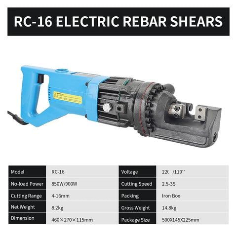 Powerful Electric Hydraulic Rebar Cutter Shears For Steel Bar Cutting 4 To 16mm, showing ergonomic grip, 850W motor.