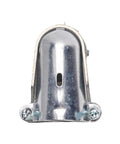 Rock Solid 90 Degree Squeeze Connector For 1 Inch AC MC And Flexible Metal Conduit showing shiny zinc alloy fitting front view.