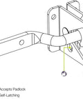 Illustration of heavy duty gate latch set for wooden fences showing self-closing latch with pull string and decorative metal handle
