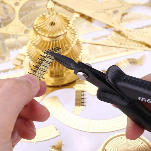 Two Pack Mini Flat Nose Pliers Nippers DIY Tool Set for 3D Metal Model Kits cutting a metal sheet detail