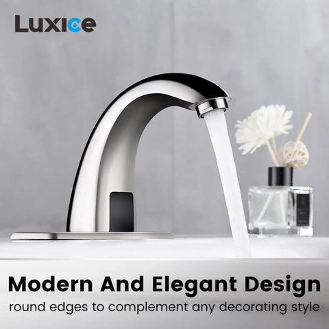 Touchless Motion Sensor Bathroom Faucet Battery Operated Brushed Nickel No Touch Sink Faucet For Commercial Restrooms