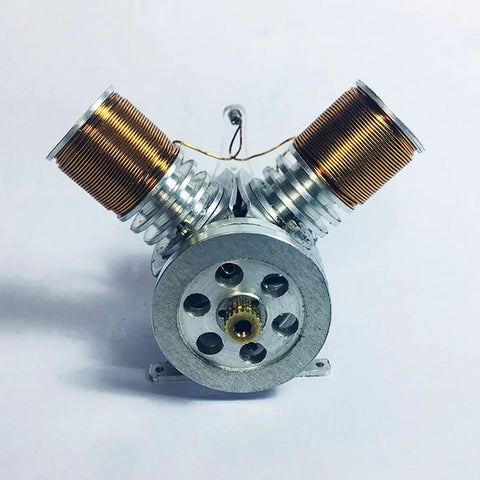 Mini Metal V Type Double Cylinder Electromagnetic Engine Model V2 Working Demonstration Toy For Hands On Physics Experiment With Six To Twelve Volt Supply front view