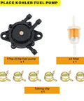 High Flow Fuel Pump Kit For Kohler Briggs Kawasaki Lawn Mower Tractor Golf Cart Replacement With Vacuum Filter, includes pump and oil filter.