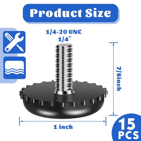 Image showing a 1/4 20 Adjustable Furniture Levelers Built From Heavy Duty Stainless Steel Screw In Feet for leveling tables and cabinets.