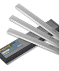Top Shelf Six Inch Jointer Knife Blades For Delta And Jet Models Set Of Three Premium Steel Cutter Edges in packaging.