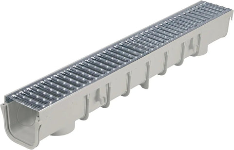 Channel Drain Kit With Galvanized Grates And End Caps For Deep Profile Runoff, Five And A Half Inch Wide By Thirty Nine And Three Eighths Inch Long