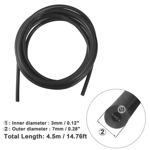 Silicone Air Hose 4.5m 7mm OD 3mm ID For Car Marine Truck High Temperature Tubing shown coiled with diameter specifications.