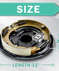 Heavy Duty 12 Inch X 2 Inch Electric Hydraulic Trailer Brake Kit For 7000 Lb Axles showing the brake assembly size clearly.