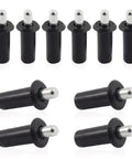 Heavy Duty Black Spring Loaded Cabinet Door Repair Pins 10 Pack showing black plastic steel pins with retractable metal tips.