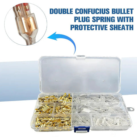 Top Tier 50 Set Double Bullet Wire Connectors For Cars Trucks And RVs Featuring Heavy Duty Brass Terminals With Silicone Insulation Sleeves Perfect Male Female Plug In Auto Electrical Kit That Is Super Easy To Install And Built Tough For Your Ride. brass bullet connectors in plastic case with silicone sleeves