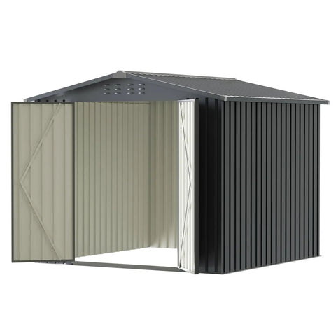 8x8 Ft Outdoor Storage Shed With Upgraded Metal Frame And Lockable Doors Weatherproof Garden Tool Shed with open double doors