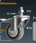 3 Inch Threaded Stem Caster Wheels, Set Of 4 With Brake, showing dimensions and TPR material, heavy duty 600 lb for furniture