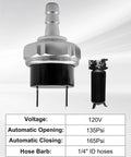 Air Compressor Pressure Switch 135 165 Psi 120V Replacement For 30 Gallon Tanks with specs chart and tank illustration in background