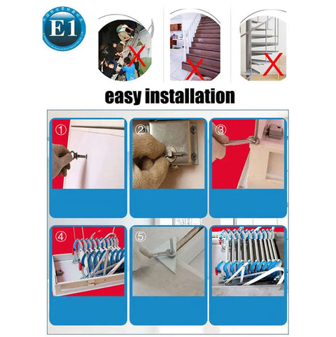Rock Solid Remote Controlled Electric Loft Ladder With Grippy Handrails And Slick Retracting Folding Stairs For Totally Hassle Free Ceiling Access In Everyday American Homes easy installation steps with tools and parts shown.