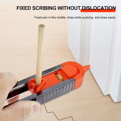 Killer Precision Metal Contour Gauge Scribe Tool With A Tight Lock Mechanism and Twin Pencils capturing uneven edges on wood.