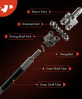 A-Premium upper steering shaft assembly, exploded view with outer/inner tubes, universal joint, sleeve yoke, fork, bolt.