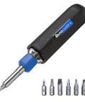 Magnetic 6-In-1 Screwdriver Multi Tool with Auto Loading Barrel, ergonomic anti-roll handle, rotating collar, high-grade bits