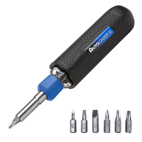 Magnetic 6-In-1 Screwdriver Multi Tool with Auto Loading Barrel, ergonomic anti-roll handle, rotating collar, high-grade bits