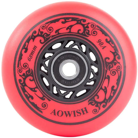 Front view of 68mm 90A Ripster Wheel with ABEC 9 Bearings, red, for Mini Ripstik Ripstick Mini 2-Wheeled Caster Board Carving Wave Board