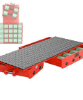 Heavy Duty Non Slip Machinery Moving Skates Featuring 180 Degree Swivel Steering For Seamless Shop Floor Moves And No Sweat Transport Of Heavy Industrial Gear, red steel frame with textured surface.