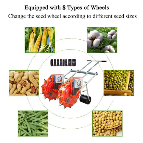 Double Row Hand Push Roller Seeder For Lawn And Garden, No Muss No Fuss Manual Seed Planter And Fertilizer Spreader image