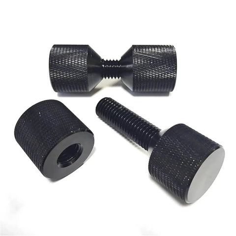 Awesome 4 Piece Solid Aluminum Flange Alignment Pins With Two Holes For Precision Pipe Bolting On 1/2 To 14 Inch Flanges, three black pins shown.