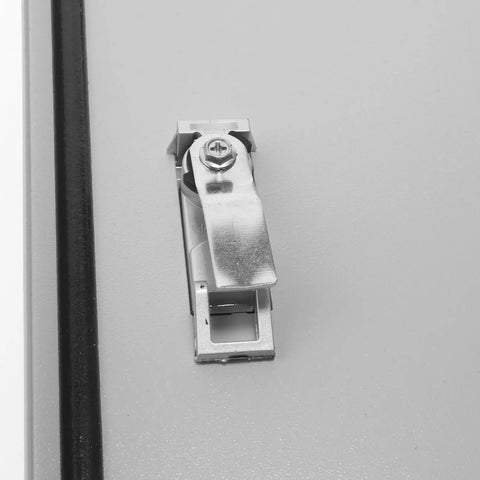 Close-up of lockable panel on Outdoor Heavy Duty Waterproof Electrical Junction Box With Lockable Panel Enclosure for RV and Home Use