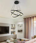 Black Two Ring LED Chandelier For Dining Room With Dimmable Remote Dope Circular Flush Mount Ceiling Light For High Ceilings Fits Bedroom