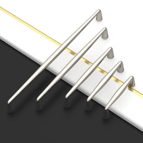 Heavy Duty Brushed Satin Nickel Cabinet Pulls Set, 10 Pack, 3 Inch (76mm) Solid Zinc Alloy Handles displayed in angled view
