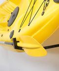 Adjustable Kayak Garage Storage Hooks Wall Mount Set Of 2 Heavy Duty Hangers holding yellow kayak off floor