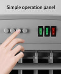 Hand pressing buttons on the simple operation panel of the Super Silent Portable Swamp Cooler With Three Quick Speeds.