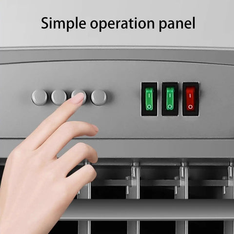 Hand pressing buttons on the simple operation panel of the Super Silent Portable Swamp Cooler With Three Quick Speeds.