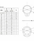 Diagram of dimensions for 900-Piece All-In-One External Snap Ring Kit 5-20mm C Type Circlips Stainless Steel Black 65Mn GB894.