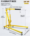 Heavy Duty 2 Ton Hydraulic Engine Hoist Crane Folding Cherry Picker With 4400 Lbs Capacity dimensions and specifications image.