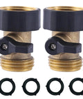 Heavy Duty Brass Garden Hose Shut Off Valve Set With 2 Valves And 4 Extra Washers Solid Brass One Way Connector
