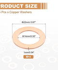 Top Shelf High Grade Copper Crush Washers Assortment Kit showing copper washer size dimensions 14mm by 22mm by 1mm.