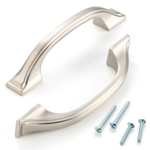 10 Pack 3 Inch Brushed Nickel Cabinet Pulls Satin Nickel Cabinet Handles with screws shown on white background.