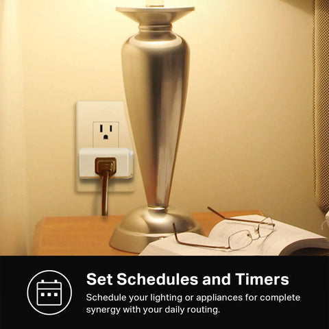 Smart Plug Mini 15A With HomeKit Siri Alexa And Google Home Support UL Certified plugged into outlet behind lamp