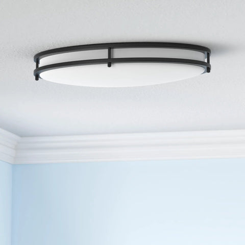 Dope 24 Inch Oval Flush Mount Light With 5CCT Dimmable ETL Listed Low Profile Double Ring Black Fixture installed on ceiling