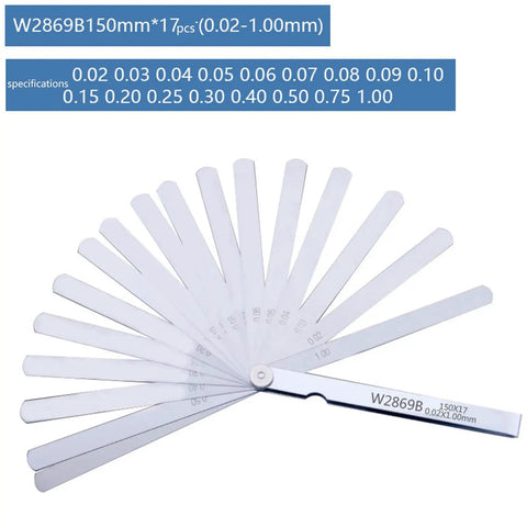 Metric And Standard Feeler Gauge Set Dead Nuts Accurate Stainless Steel Gap Tool For Checking Valve Spark Plug Piston Ring Clearance Garage Ready Shop Pro Measure For Mechanic And Wood Projects with multiple blade sizes.
