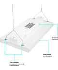 Kickass 2FT Linear LED High Bay Shop Light 165W 22000LM 5000K showing fast installation and air vent design.