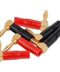 10 Pack 4mm Right Angle Banana Plugs Gold Plated Connectors With Soft Plastic Sheath For Wire Holes 90 Degree Bend Red Color Perfect For Audio Speaker Wiring And DIY Projects