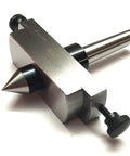 Taper turning attachment for lathe with 3MT shank, metal body, conical tip, and knurled screws
