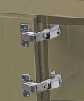 No Drama Heavy Duty Soft Close 180 Degree Concealed Adjustable Cabinet Hinges 2 Pack Full Overlay Nickel Plated Steel on cabinet door.
