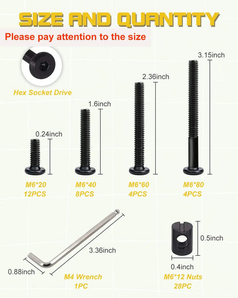 Heavy Hitter Crib Screws Hardware Replacement Kit includes hex drive screws, barrel nuts, and wrench for nursery assembly.
