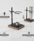 Adjustable Pour Over Coffee Stand Built From Premium Wood And Rock Solid Alloy Fits Travel Mugs Carafes with a compact design.