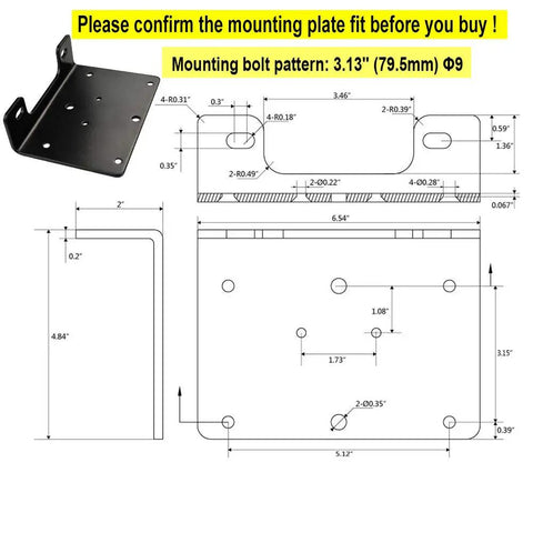 Mounting plate dimensions for Beefed Up 3500lb Capacity 12V DC Electric Synthetic Rope Winch Kit for ATV UTV